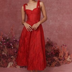 Lulus Loveliest Muse Red Burnout Floral Tie-strap Midi Dress - Size L